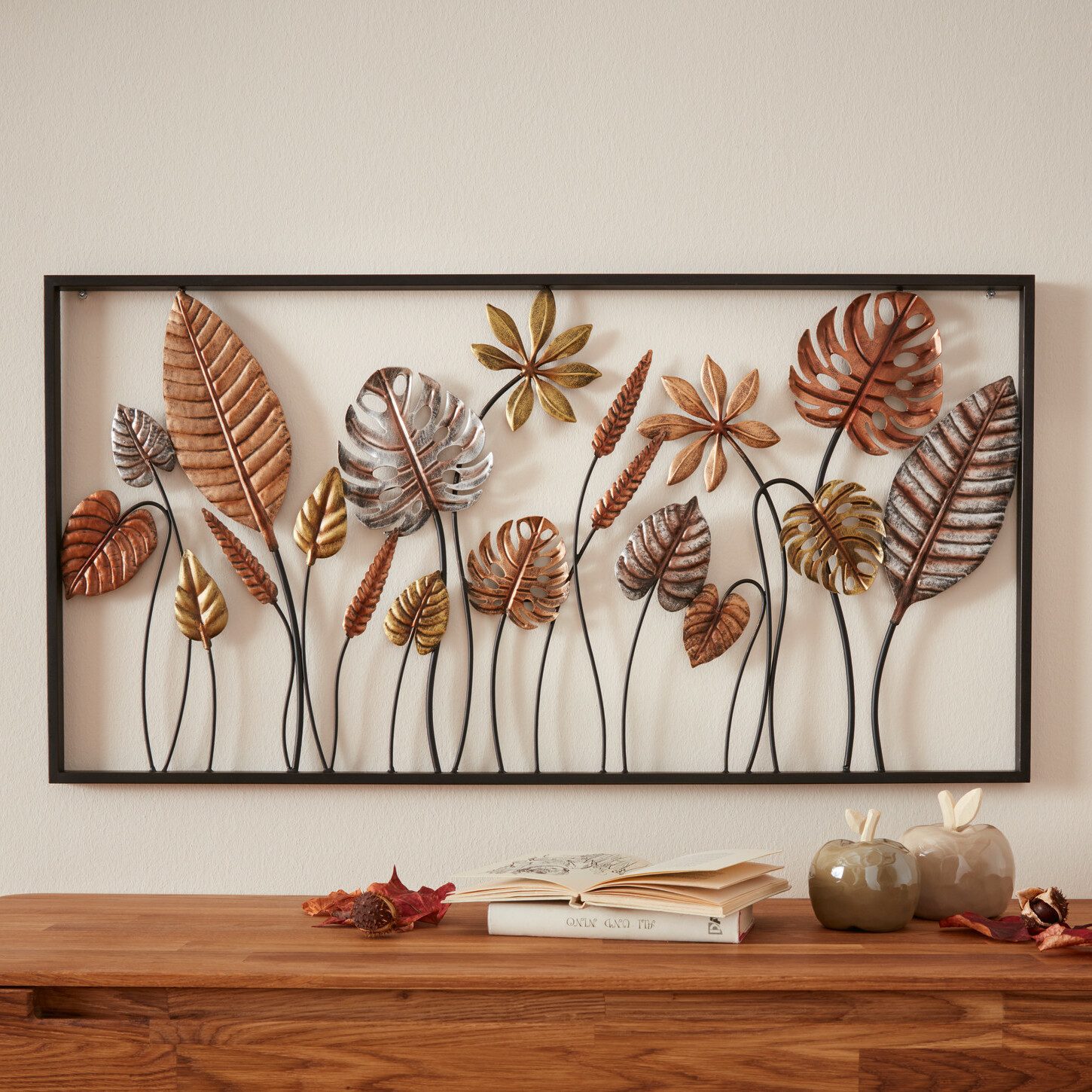 Dekoleidenschaft Wandbild "Blätter" aus Metall, 90x45 günstig online kaufen