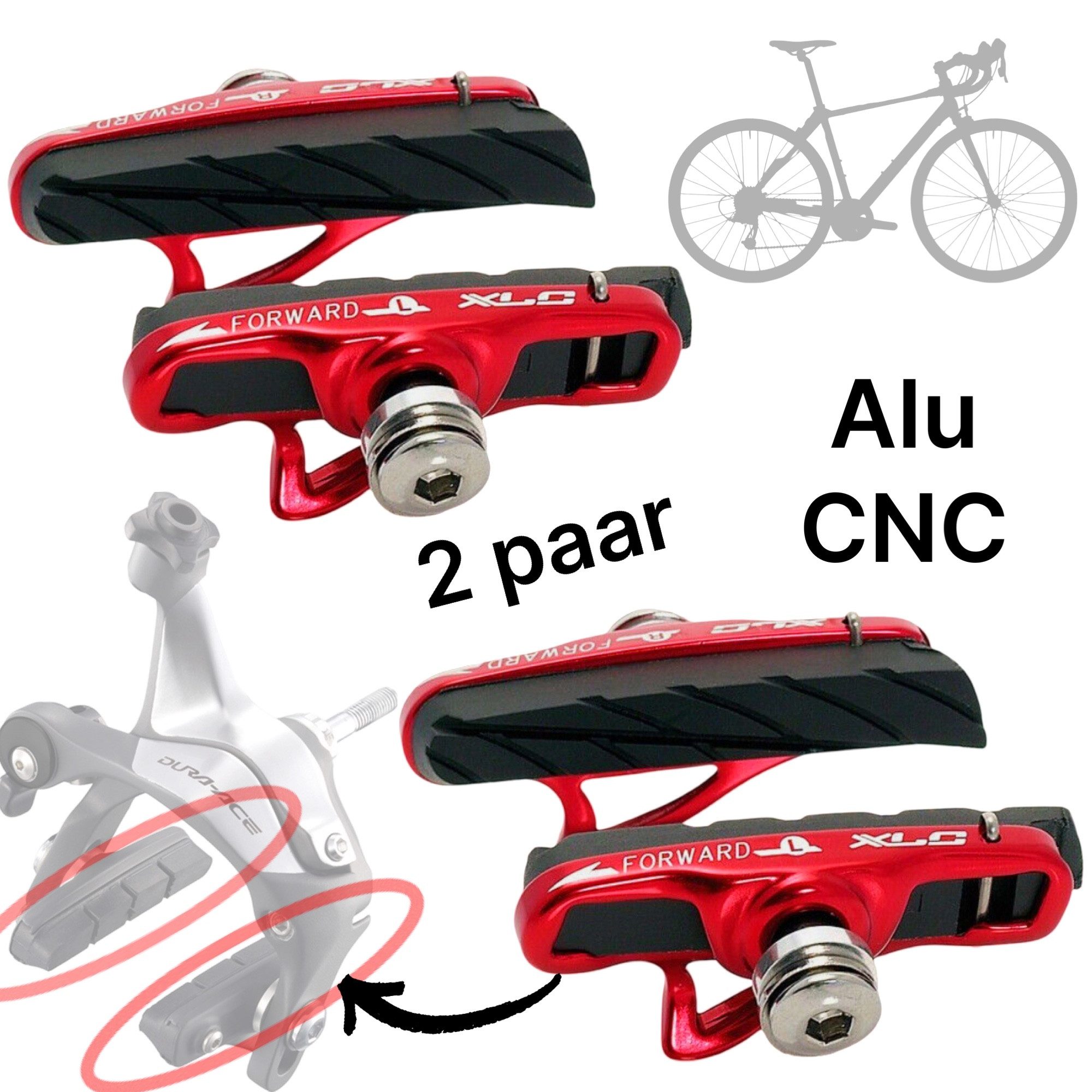 XLC Felgenbremse XLC Bremsschuhe SL Тормозные колодки Cartridge rot 55mm BS-R06 (2 paar)