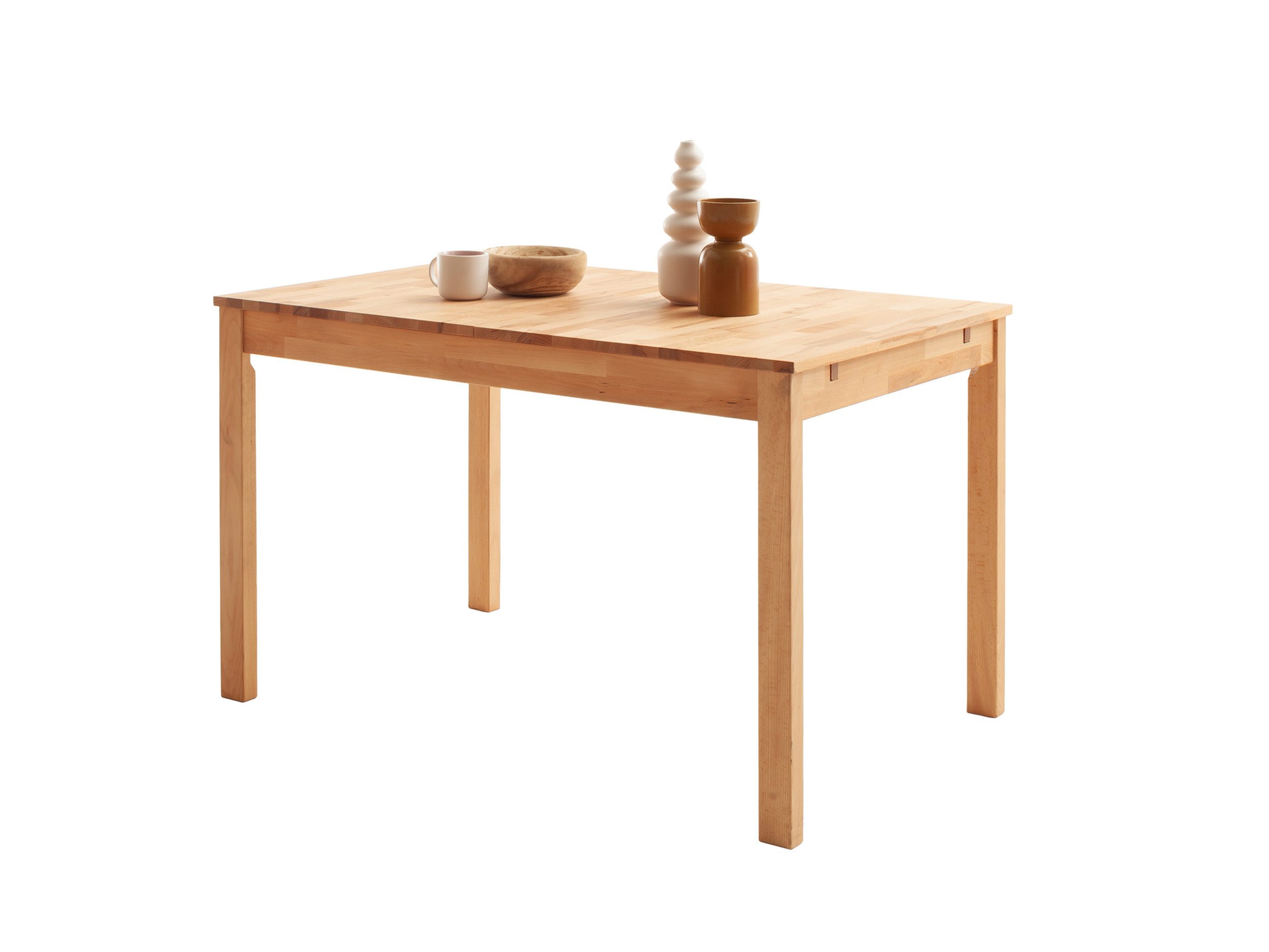 Massivart® Esstisch ausziehbar 125 - 165 cm / Massivholz geölte Kernbuche »VARIUS«, 40 cm Einlegeplatte • keilgezinkte Lamellen