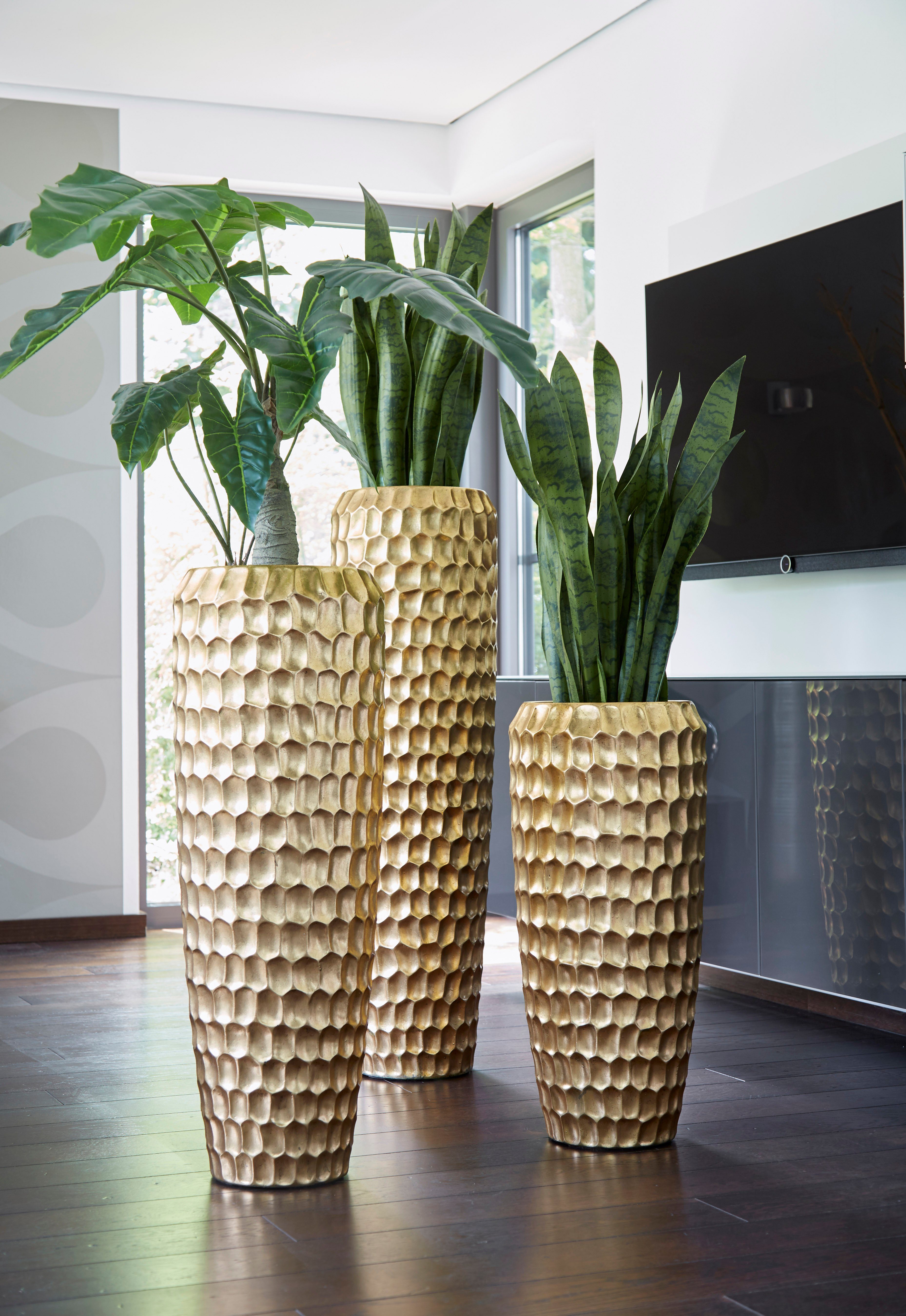 Flingora Bodenvase Celice, mit Einsatz - Fiberglas - Indoor & Outdoor - Gold - Höhe 117 cm