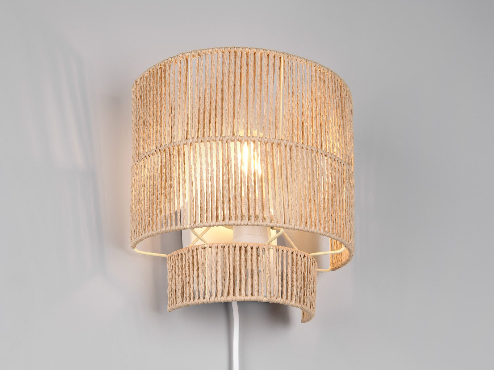 Reality Leuchten LED Wandleuchte, Dimmfunktion, LED wechselbar, über Schalter in 3 Stufen dimmbar, warmweiß, innen Lampenschirm aus Papier mit Stecker Kabel für Steckdose, H: 24cm