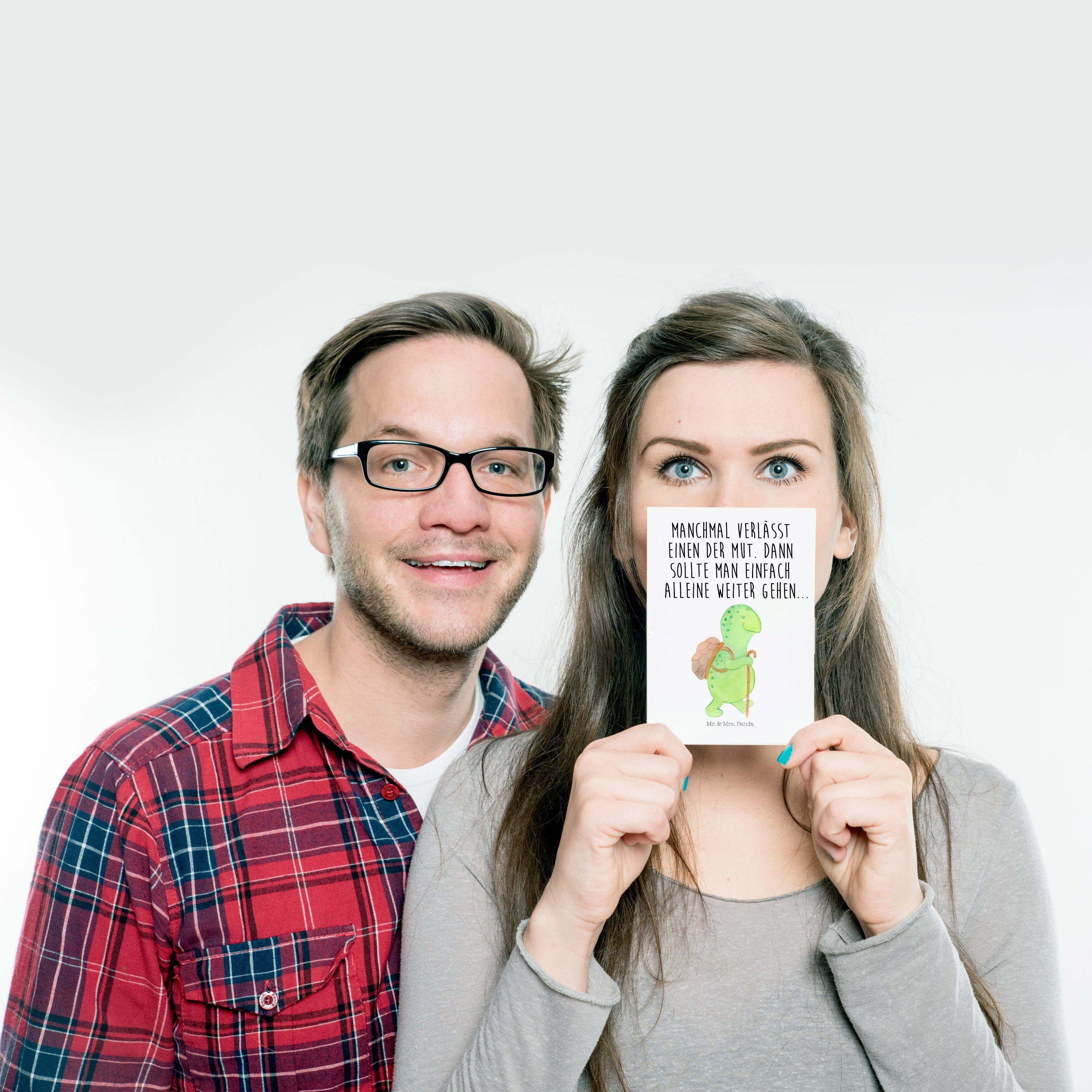 Mr. & Mrs. Panda Wanderer Geschenk, - Schildkröte Karte, - Postkarte Schildkröte Weiß Neuanfang