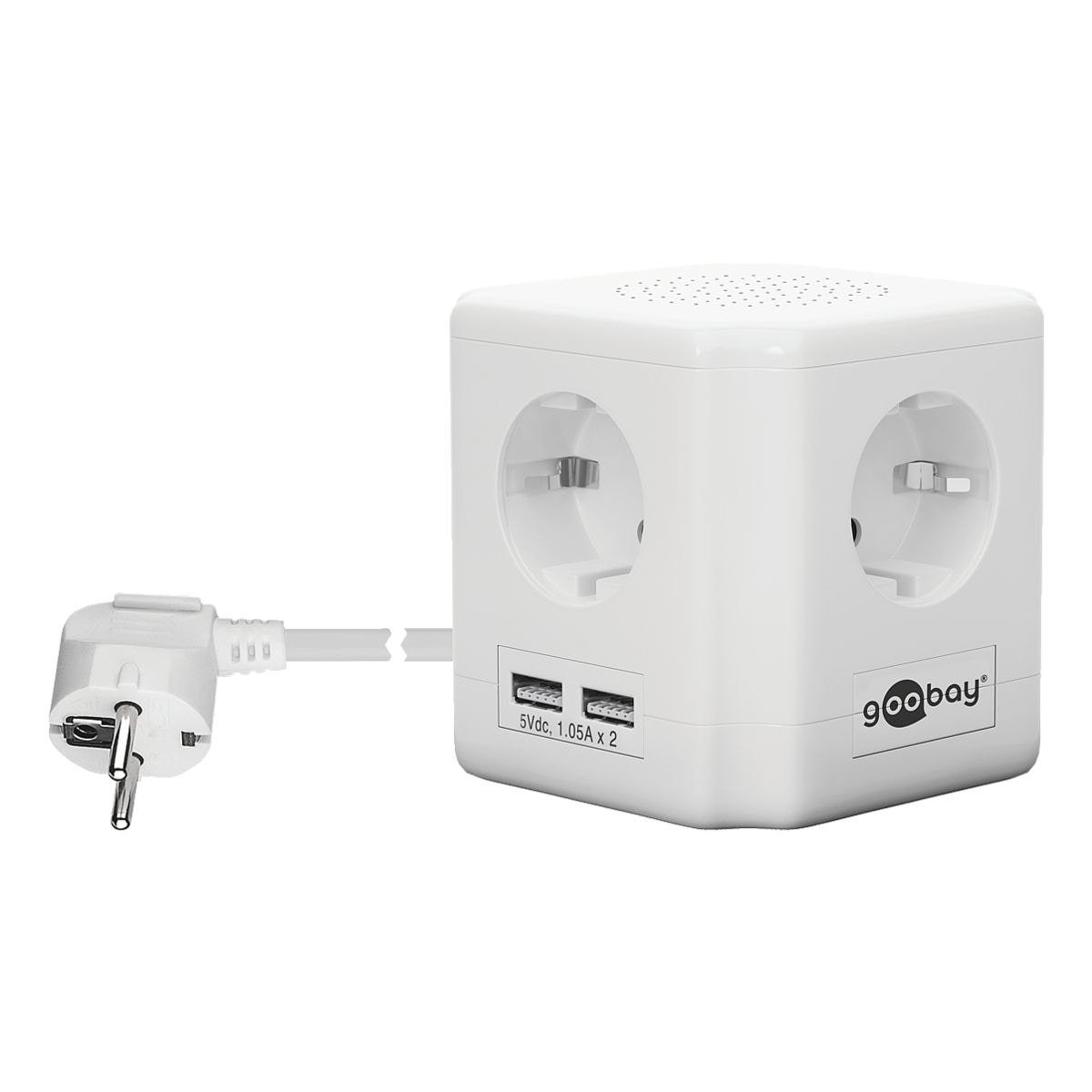 Goobay 4-fach Steckdosenleiste 4-fach (erhöhter Berührungsschutz), mit 2 USB -Ladebuchsen, Verteilersteckdose zur Stromversorgung externer Geräte