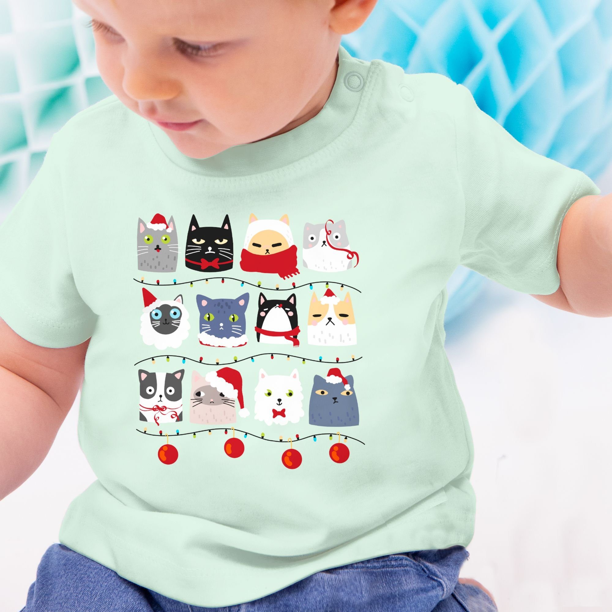 Shirtracer T-Shirt Katzen zu Baby Kleidung 2 Weihnachten Mintgrün Weihnachten