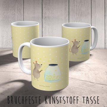 Mr. & Mrs. Panda Kinderbecher Maus Sterne - Gelb Pastell - Geschenk, Kinder Tasse, Bruchfeste Tasse, Kunststoff, Kindergeschichten Motive