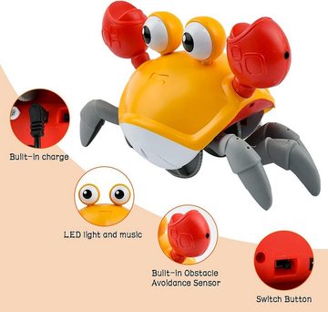 Gontence Lernspielzeug Elektrische Krabbelndes Krabben Musikspielzeug (Laufkrabben-Babyspielzeug, vermeidet automatisch Hindernisse), mit Musik und LED-Leuchten,Sensor Interaktives Spielzeug