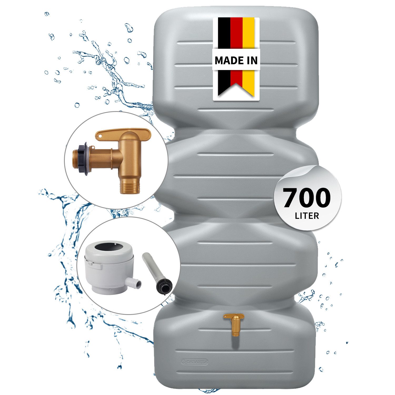 GARANTIA Regentonne CUBUS Regentonne Komplett-Set 700 L, betongrau, 700 l