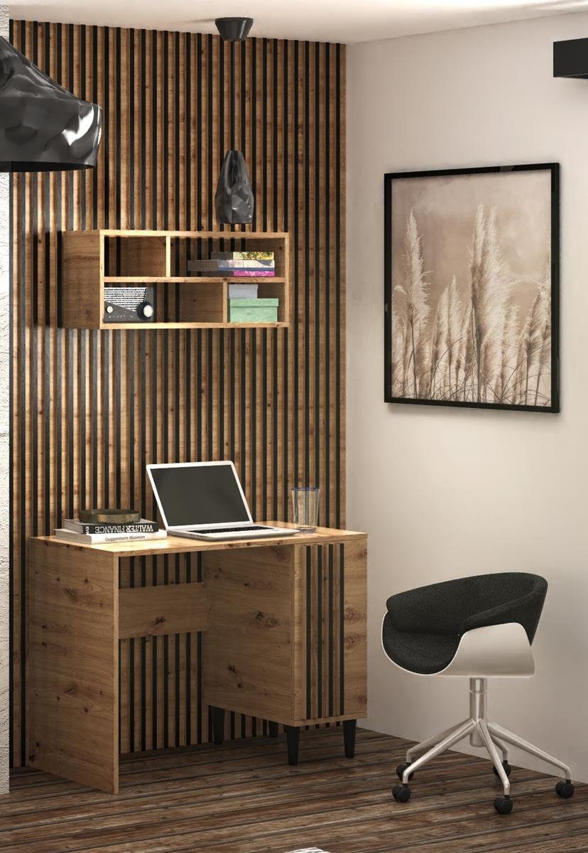 Schreibtisch L7 mit in Stil, (eintürig, Computertisch Lamellen Holzbeine), mit Loft Beautysofa