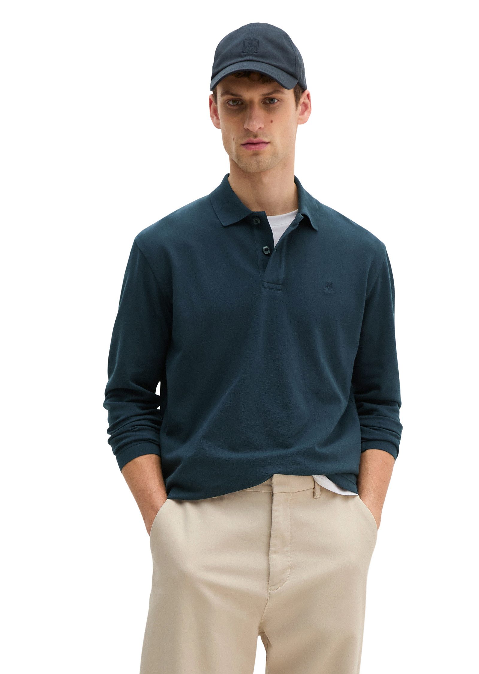 Marc O'Polo Langarm-Poloshirt aus Bio-Baumwolle mit Elasthan