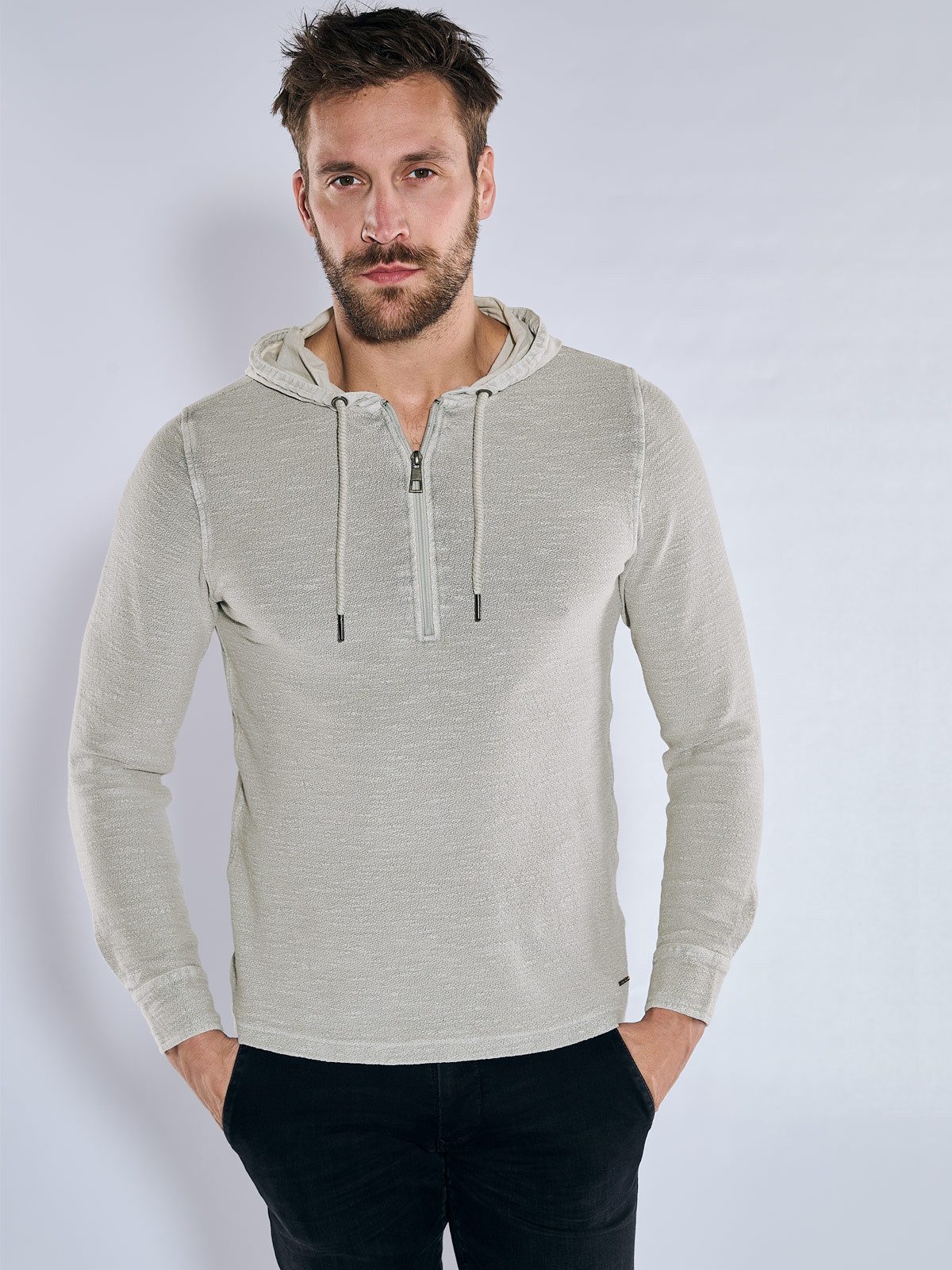 emilio adani Kapuzenshirt Herren Langarm-Shirt mit Kapuze, Hellgrau günstig online kaufen