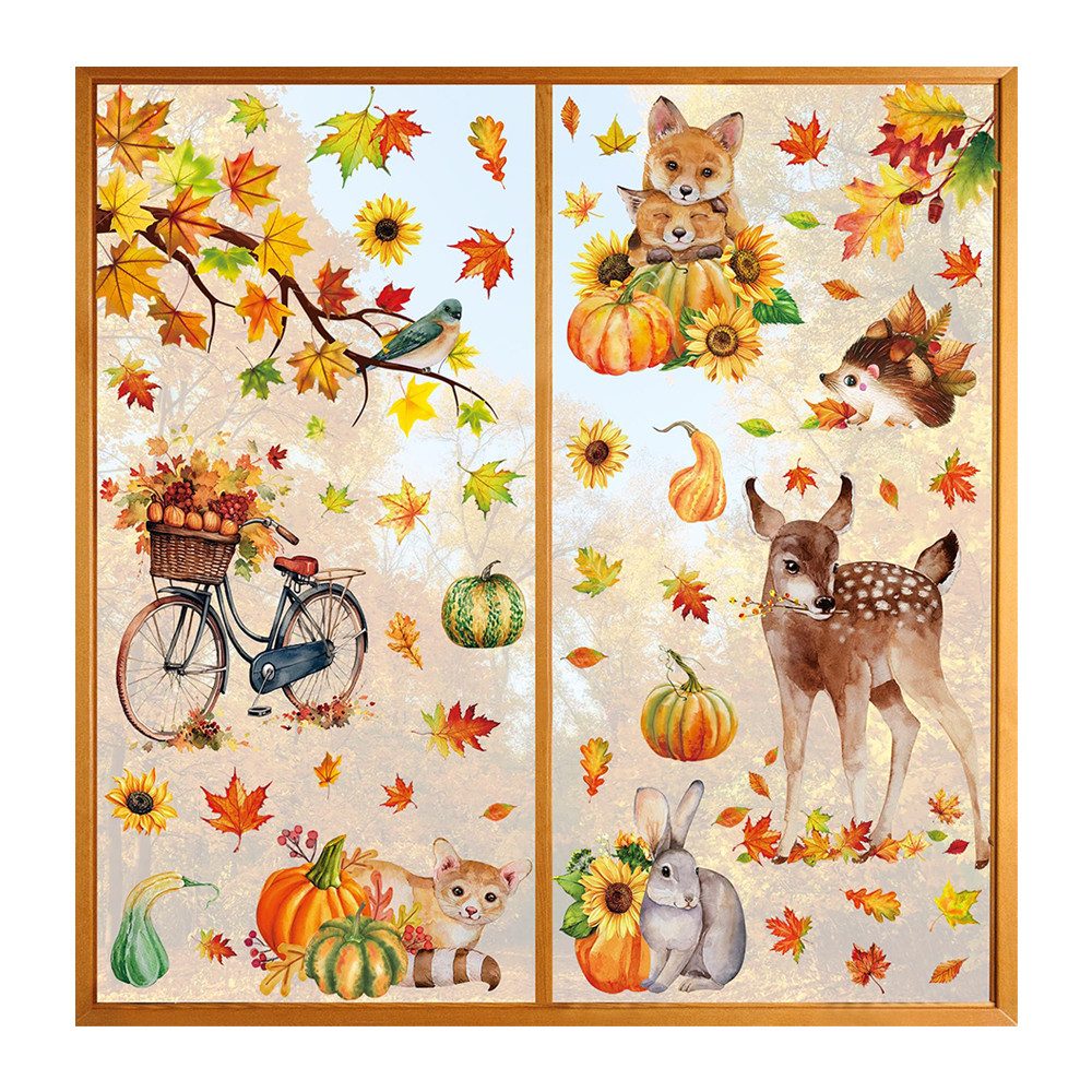 Sorvyzxn Fensterfolie Fensterbilder Herbst, Autumn Fensterbild Selbstklebend, Herbstdeko, Fenster Sticker Kinder, Fensteraufkleber Herbstliche Blätter