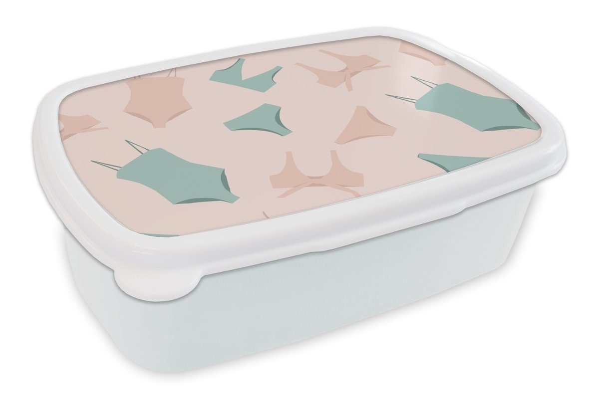 MuchoWow Lunchbox Sommer - Bademode - Pastell, Kunststoff, (2-tlg), Brotbox für Kinder und Erwachsene, Brotdose, für Jungs und Mädchen weiß