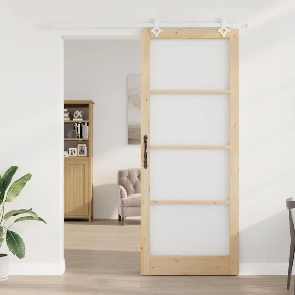 vidaXL Haustür Schiebetür 93 x 232 cm Massivholz Kiefer und Glas Natur (1-St)
