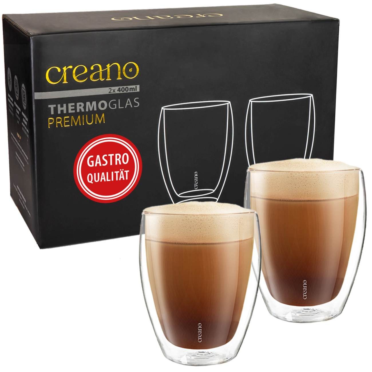 Creano Teeglas Premium Gläser 2er Set, 400ml, Borosilikatglas