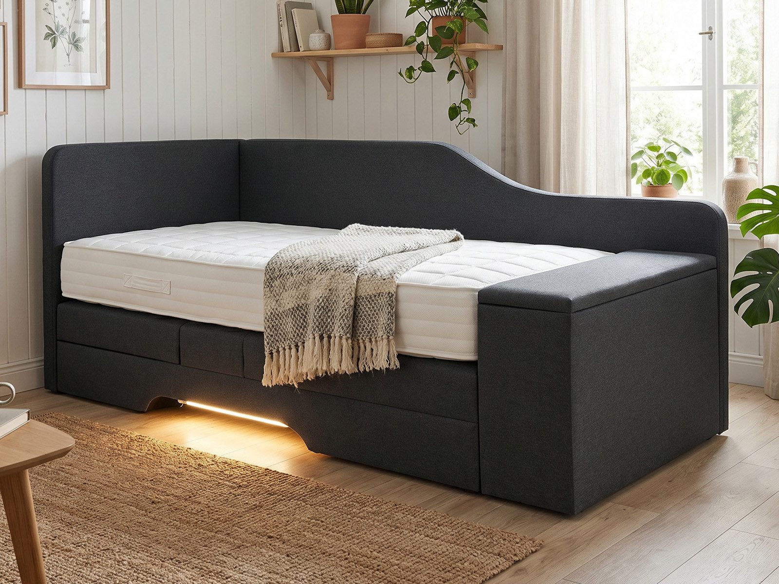 PAARA Boxspringbett mit Bettkasten und LED Beleuchtung, inkl. Matratze, mit einzigartigem Belüftungssystem
