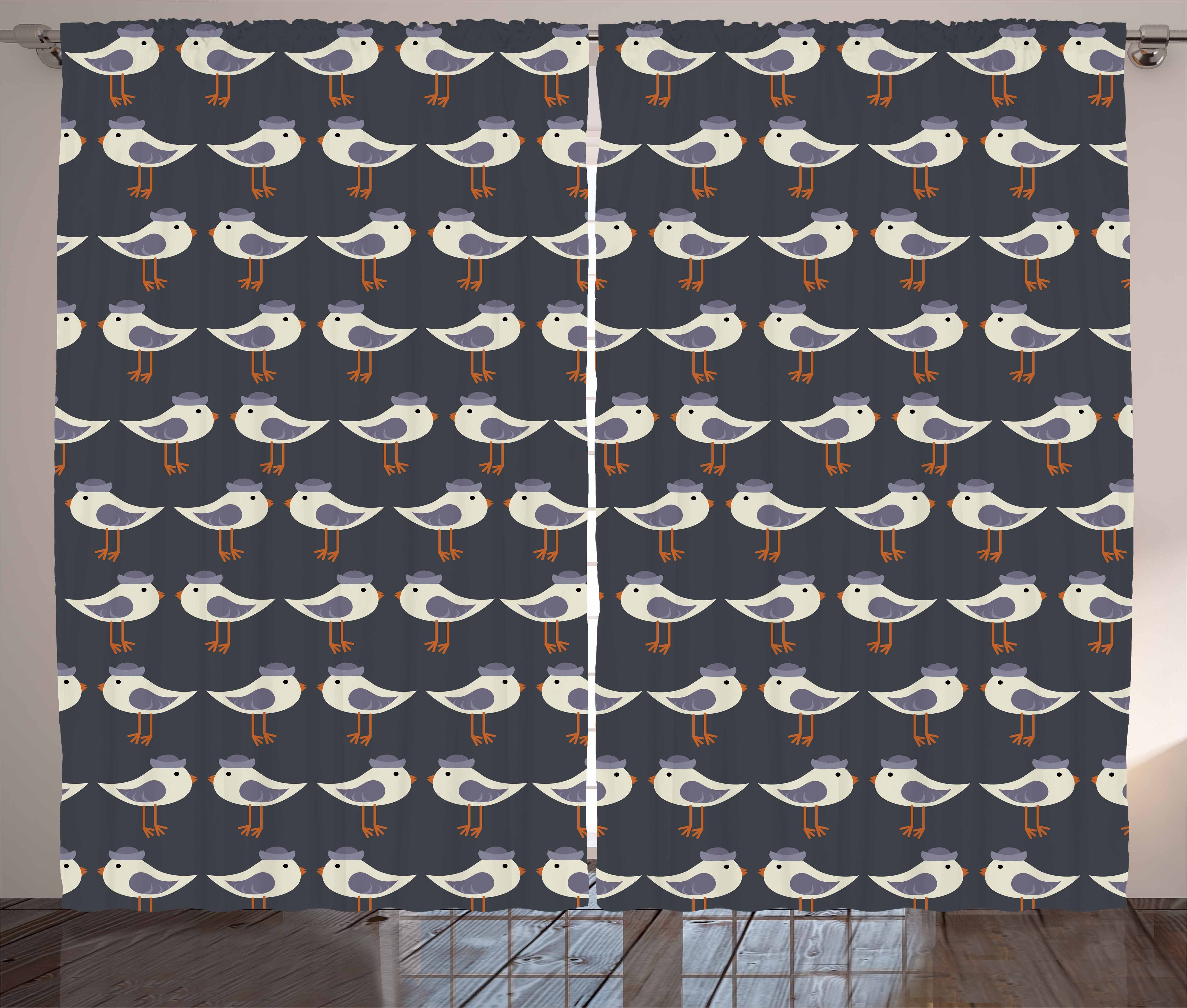 Gardine Schlafzimmer Kräuselband mit Vögel Vorhang Schlaufen Retro Cartoon Haken, und Tiere Abakuhaus