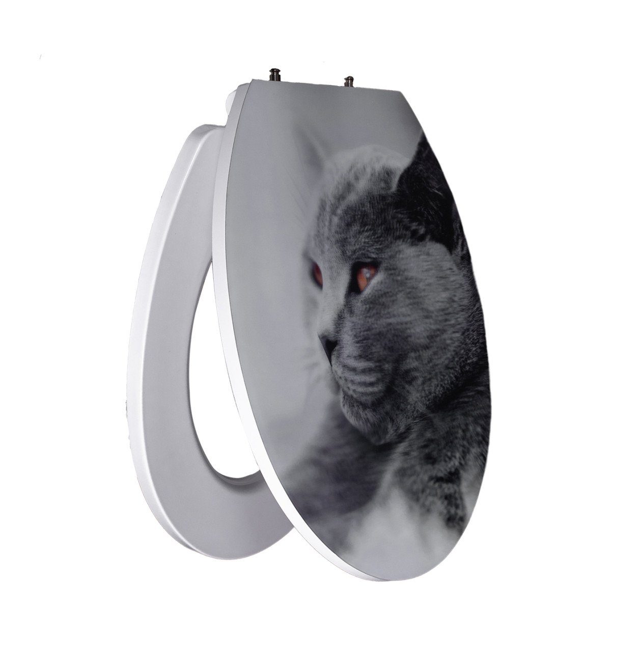 Primaster WC-Sitz Primaster WC-Sitz mit Absenkautomatik Katze 3D, Abnehmbar Absenkautomatik Kunststoffscharniere