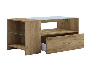 VCM Couchtisch Holz Sofatisch Couchtisch Schublade Glas Tindala