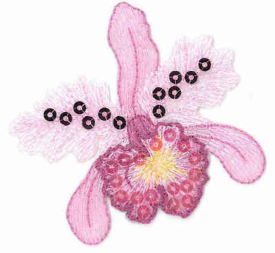 KLEIBER Aufnäher Applikation - aufbügelbar, Orchidee mit Pailletten
