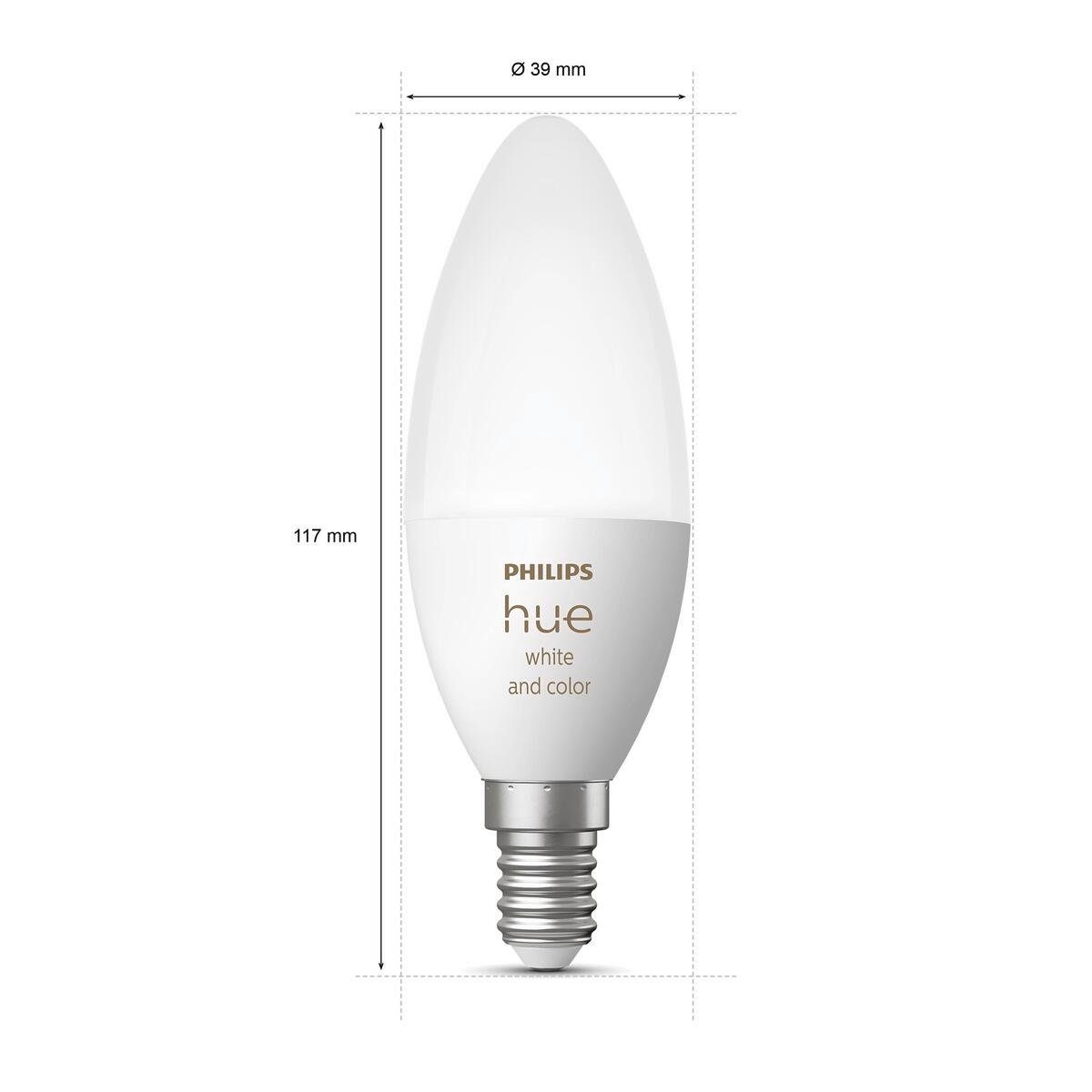 Philips Hue LED-Leuchtmittel E14 Leuchtmittel E14, LED Doppelpack 470lm, Farbwechsler