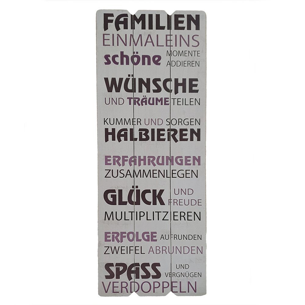 LebensWohnArt Bild Holzschild FAMILIE EINMALEINS 30x80cm DekoWandbild