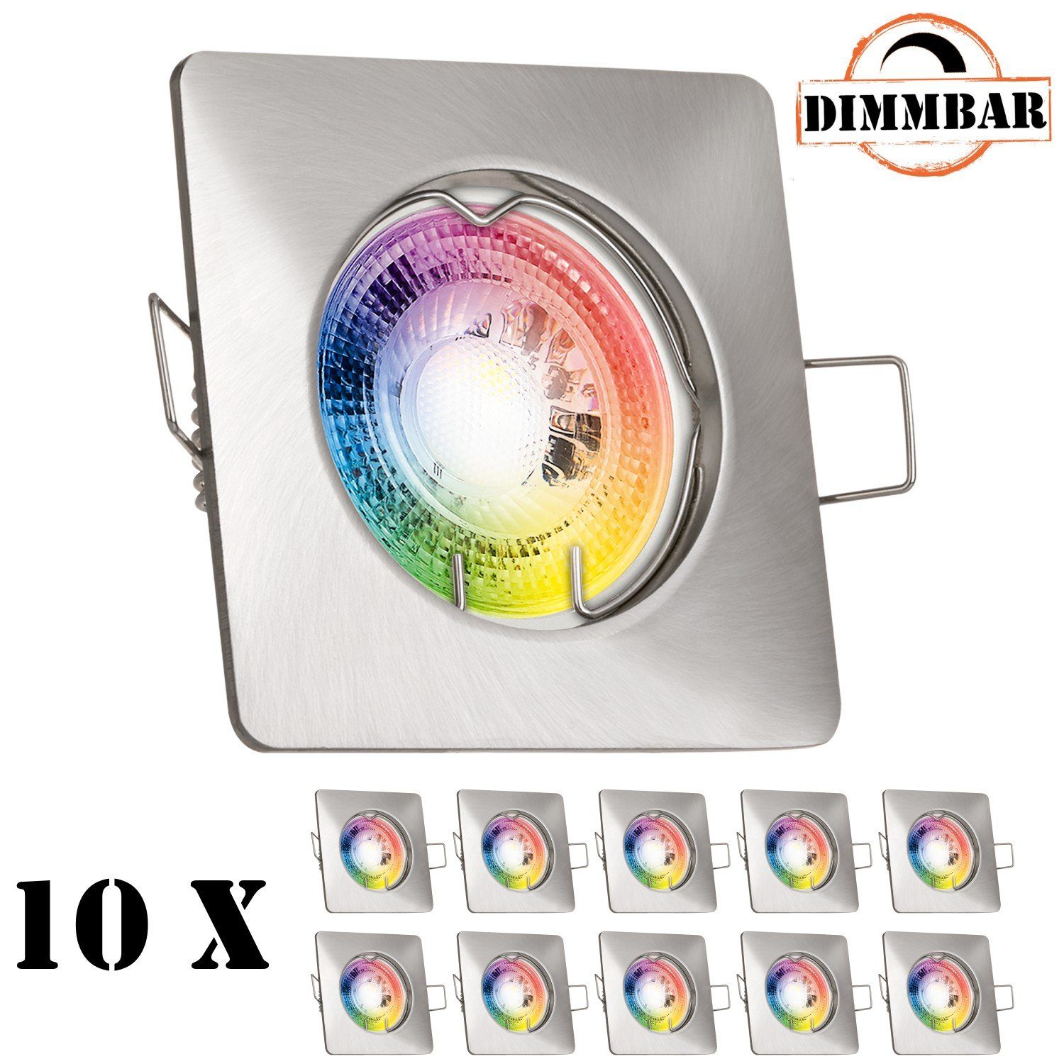 in GU10 m Einbaustrahler edelstahl LED gebürstet 10er Einbaustrahler LEDANDO LED RGB / silber Set