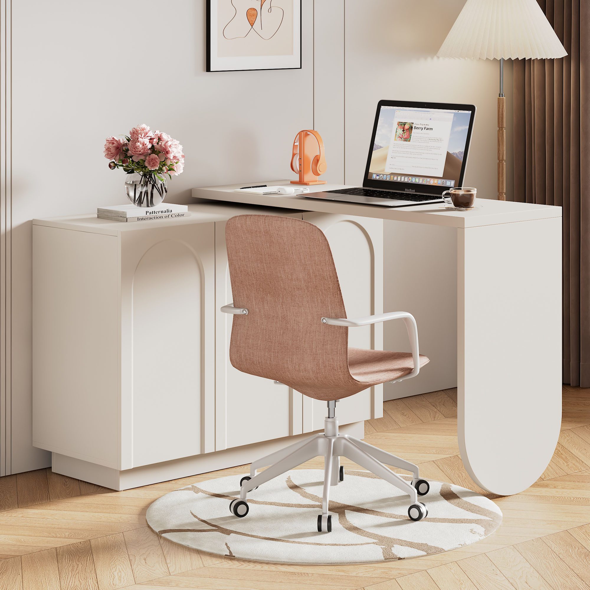 OKWISH Schreibtisch Drehbarer L-Form Eckcomputertisch Schrank klappbar 110 cm (P