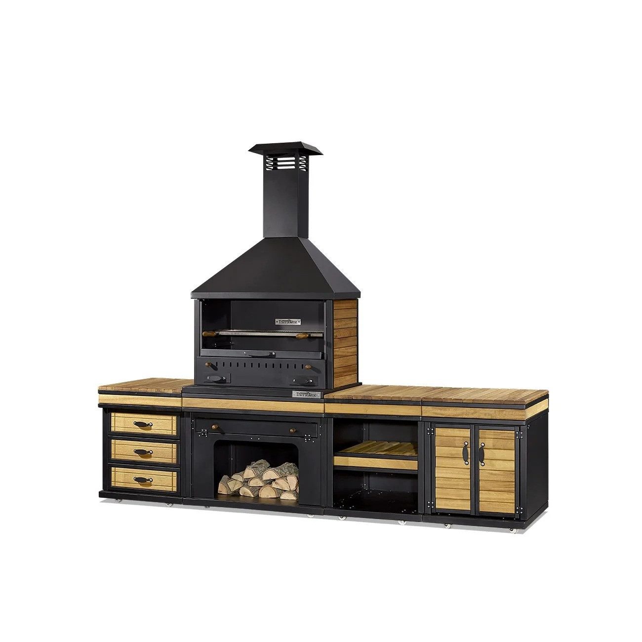 JVmoebel Outdoor-Küche Außenküche in Schwarz aus Holz und Edelstahl modern, Made in Europe