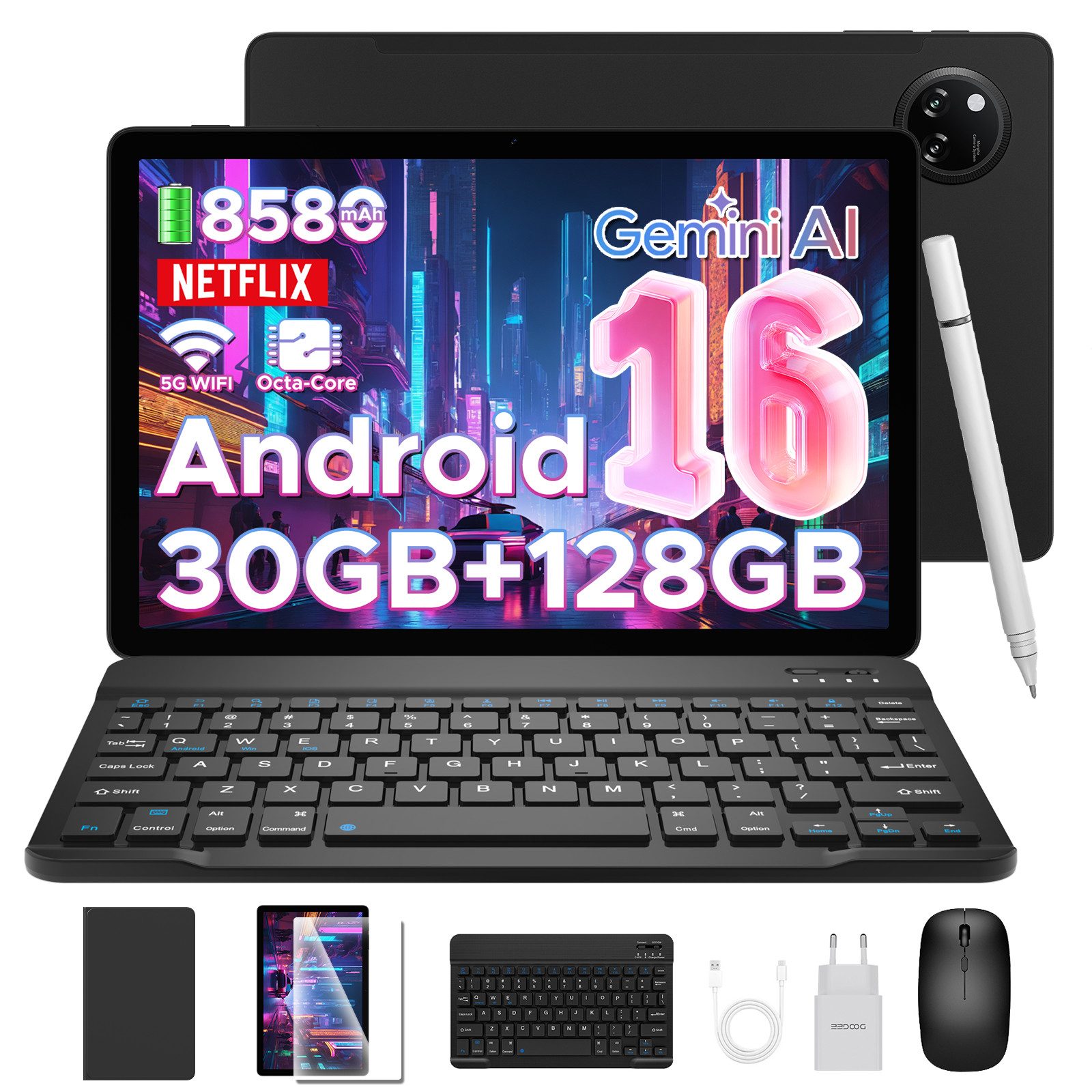 DOOGEE TAB A9 PRO+ Android 16 30GB+128GB (2TB TF),11 Zoll Tablet (11", 128 GB, Android 16, 8580 mAh Akku, 13 MP + 5 MP, WiFi 5, Face ID, OTG)