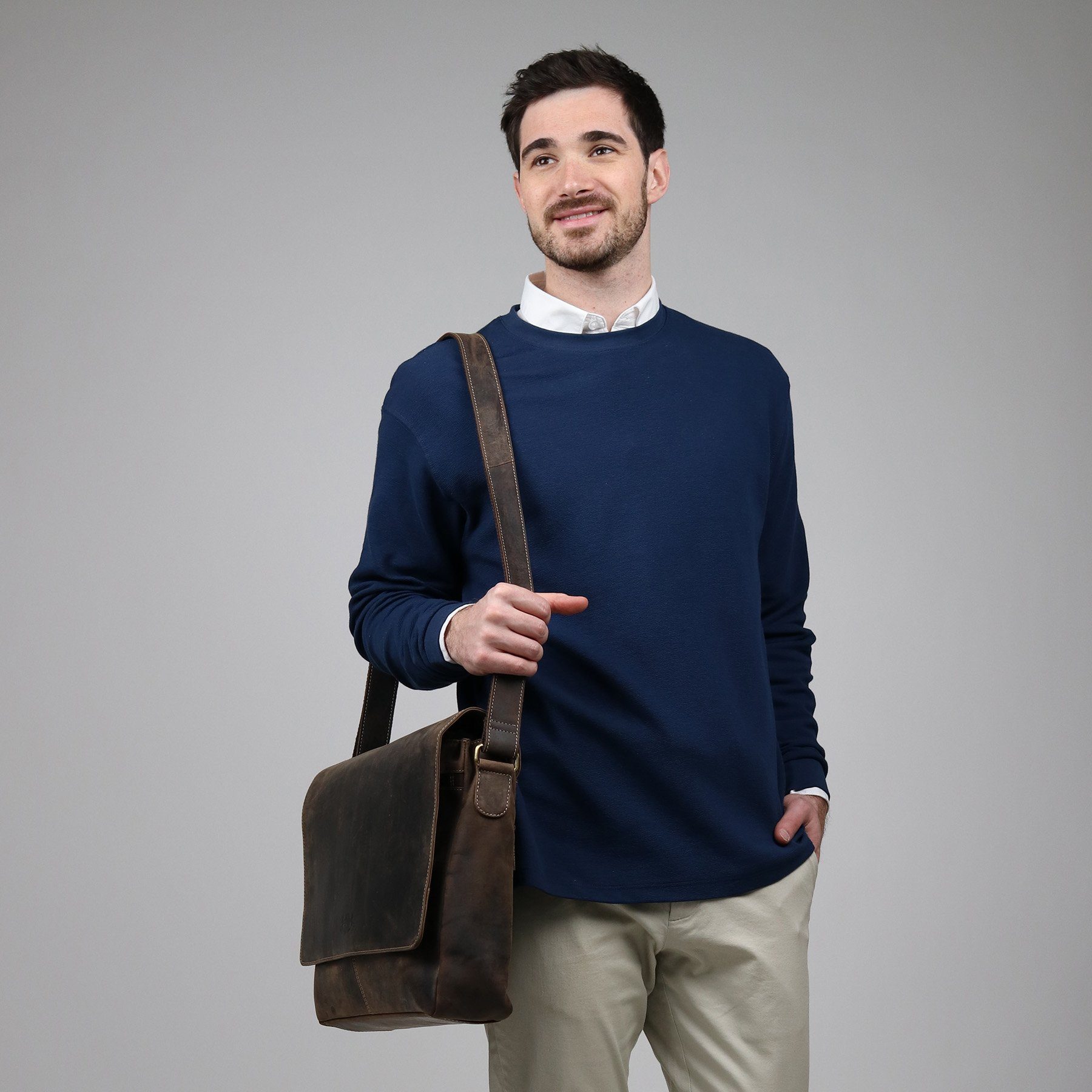 SID & VAIN Messenger Bag SPENCER XL groß Laptop-Tasche 15 Zoll echt Leder, Umhaengetasche Laptop Fach Herren Damen Schultertasche braun