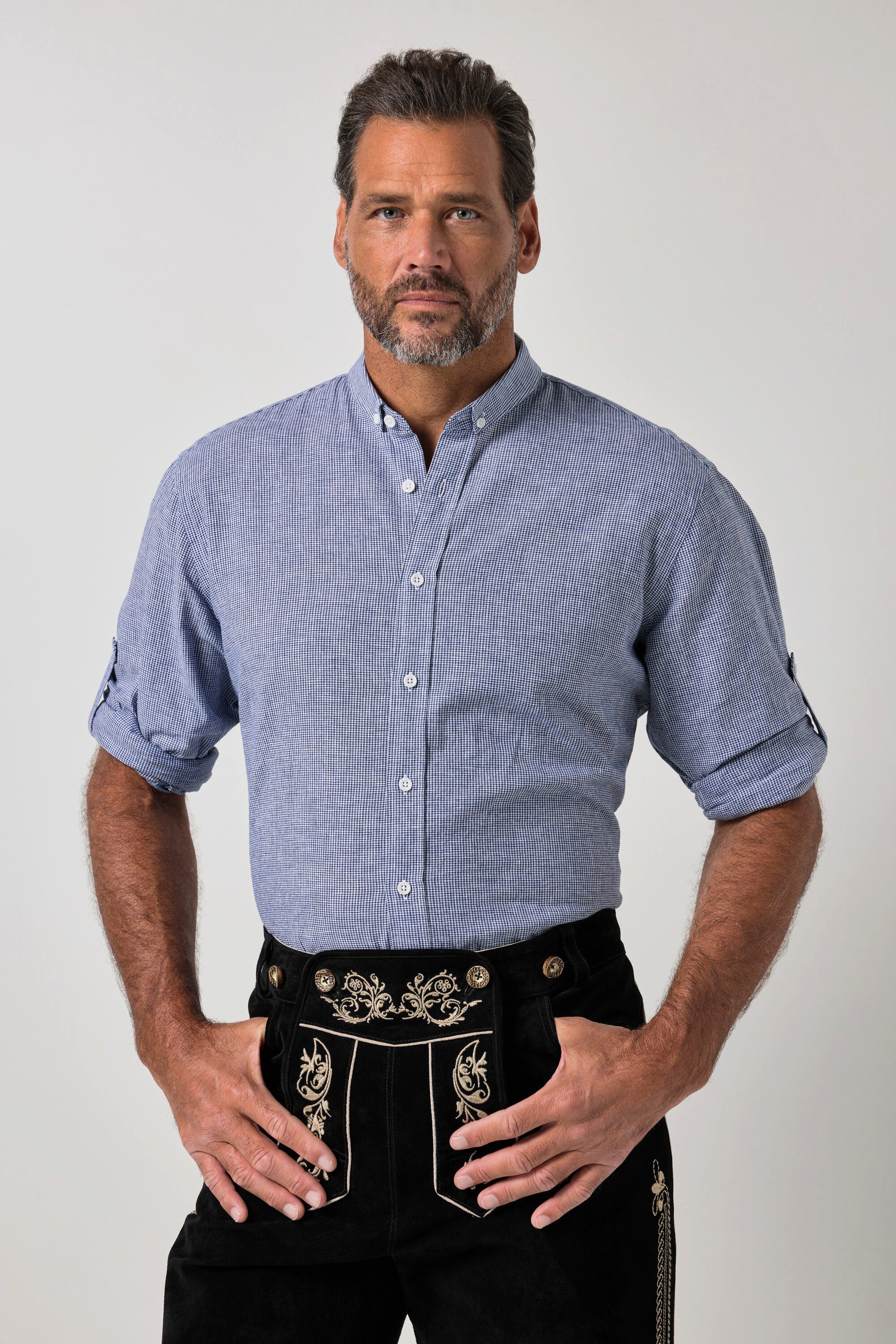 JP1880 Businesshemd Karohemd Trachten Langarm Leinenmix Modern Fit