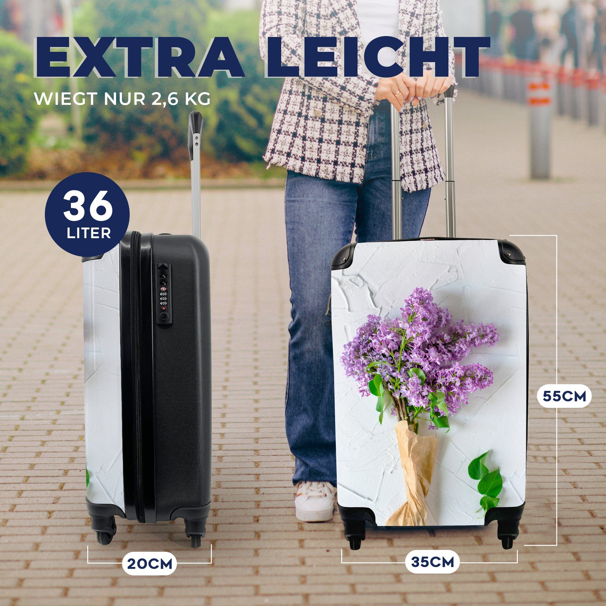 MuchoWow Handgepäckkoffer Blumenstrauß aus Fliederblüten, Ferien, Rollen, Reisetasche 4 Reisekoffer für mit Handgepäck Trolley, rollen