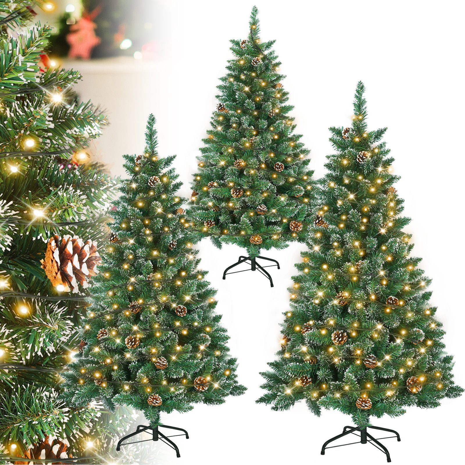 AUFUN Künstlicher Weihnachtsbaum mit Beleuchtung Grün PVC mit Schnee