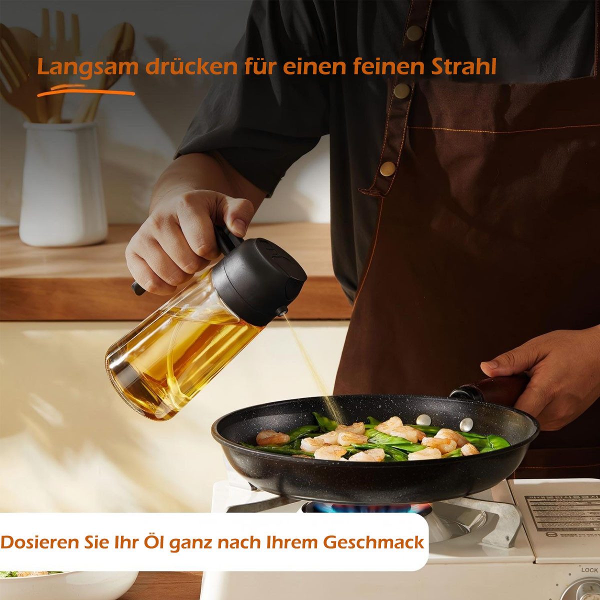 SURFOU Ölspender Ölsprüher 2-in-1 Ölsprühflasche Ölflasche Olivenöl Spray 470ml, Glas, (Glas-Ölspender mit Sprüh- und Ausgießfunktion – ideal für Küche, Heißluftfritteuse, Salat & BBQ – 470 ml, BPA-frei)