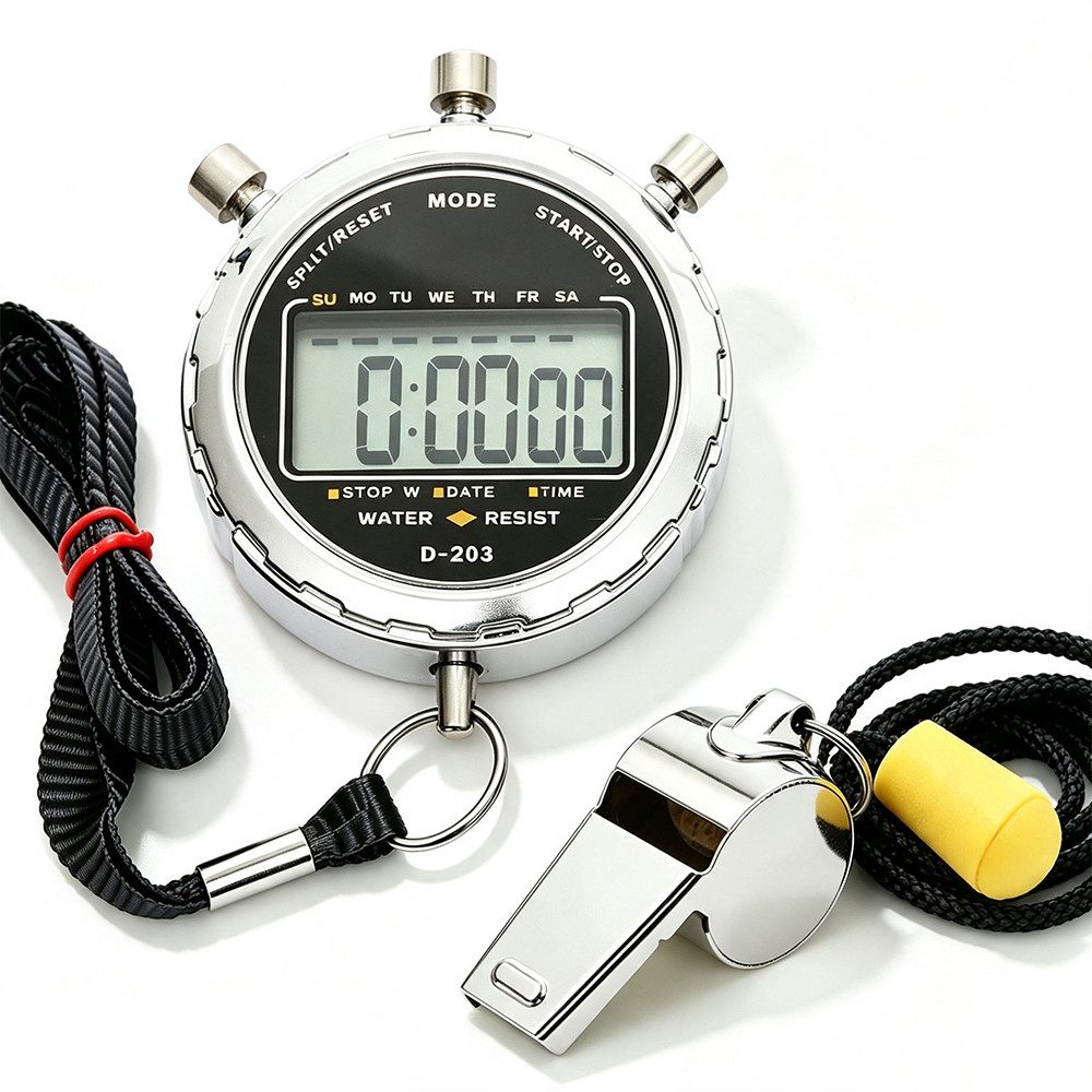 AFKSMILE Stoppuhr Digitale Stoppuhr,handgehalten,großes LCD-Display,wasserd,Alarm 1/100 (2-St), Edelstahl-Sportpfeifen + Digitale Stoppuhr für Trainer,Schiedsrichter