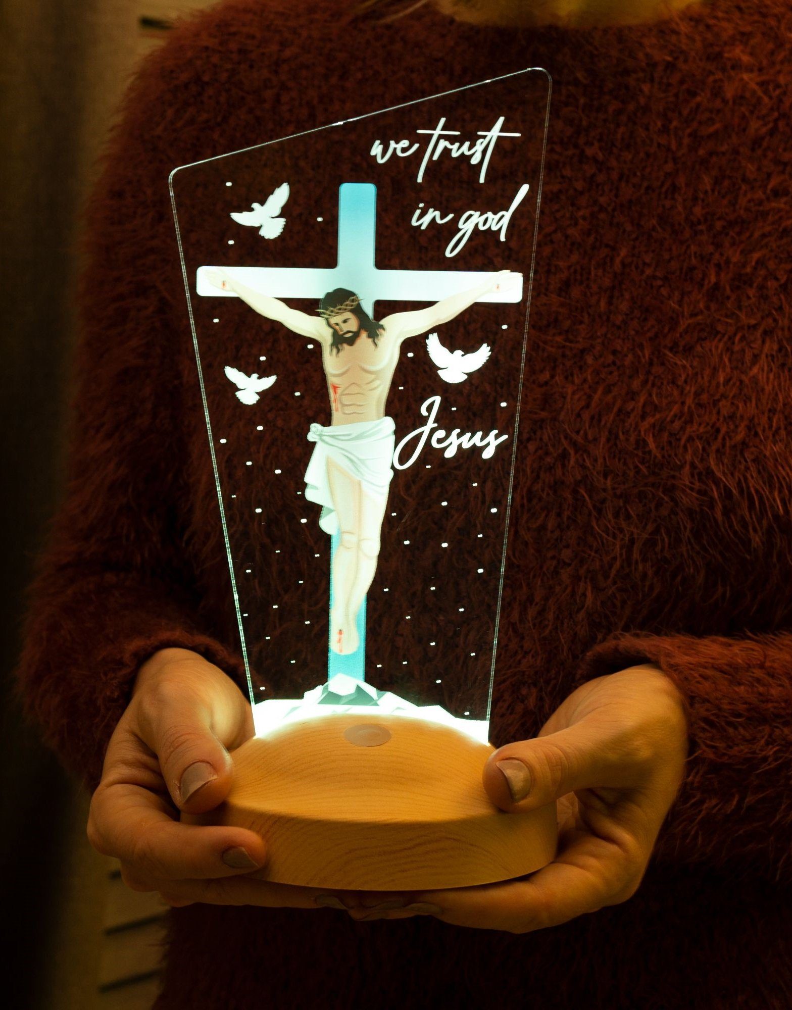 Geschenkelampe LED Nachttischlampe Jesus Christus 3D UV Druck Farbige Nacht günstig online kaufen