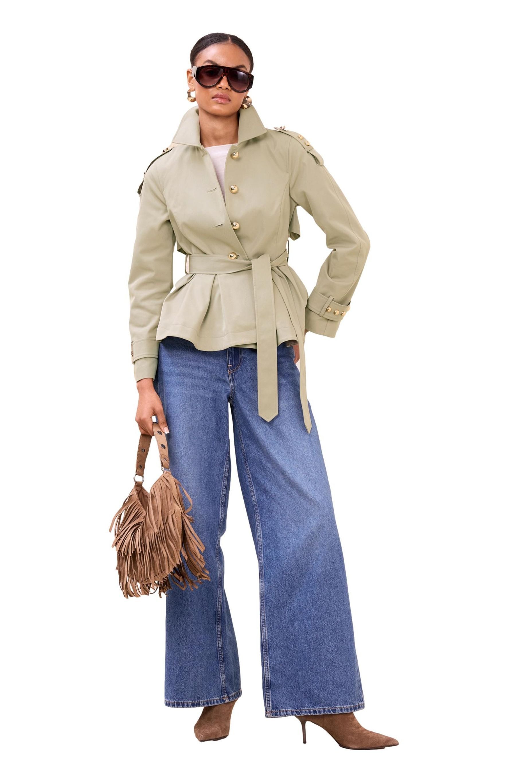 LIPSY Trenchcoat Lipsy plissierter Trenchcoat mit Schößchensaum (1-tlg)