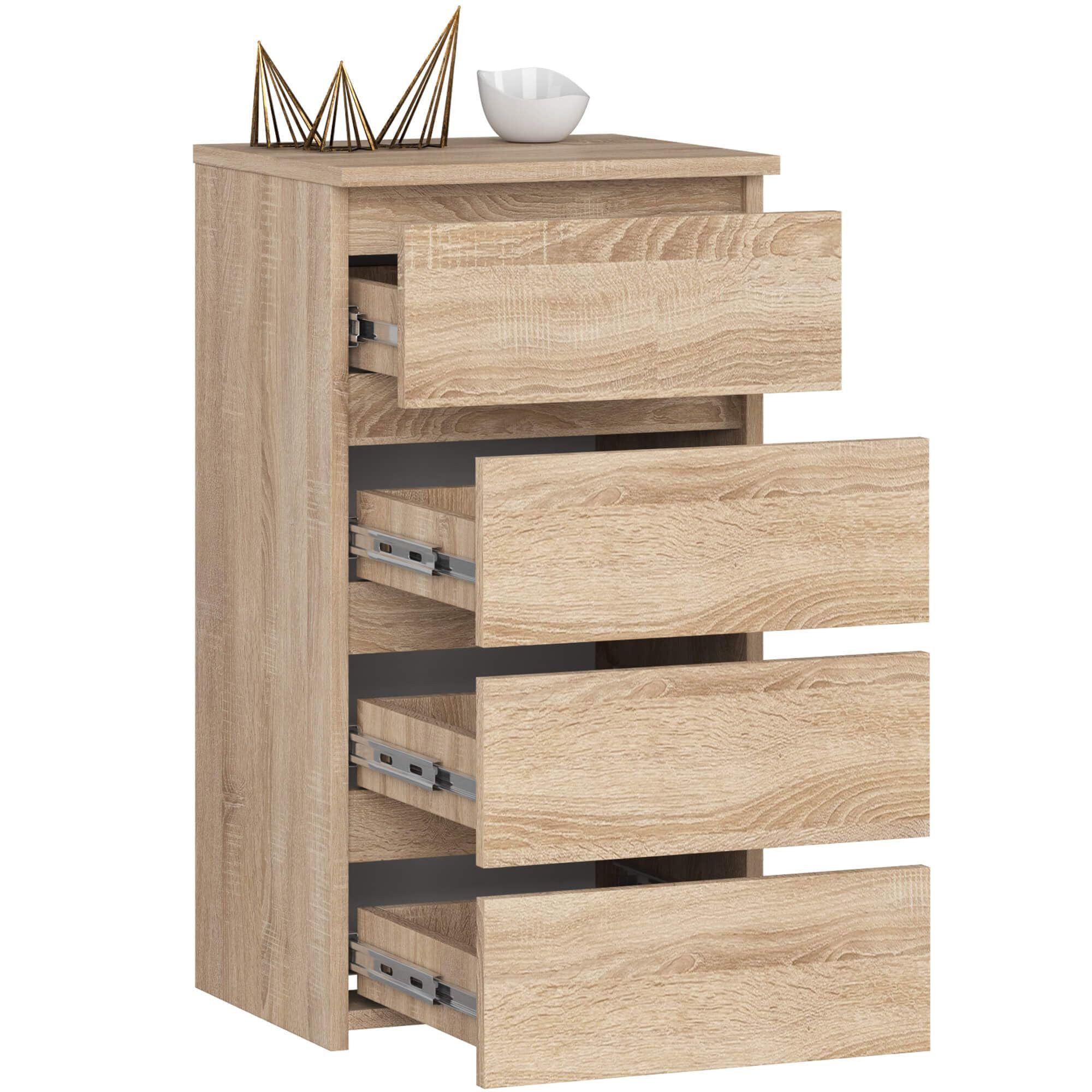 Milord FURNITURE Kommode mit 4 Schubladen 40 cm breit Holz Schrank B40xH74xT35 cm (Highboard Anrichte Schlafzimmer Wohnzimmer Flur Büro Organizer)