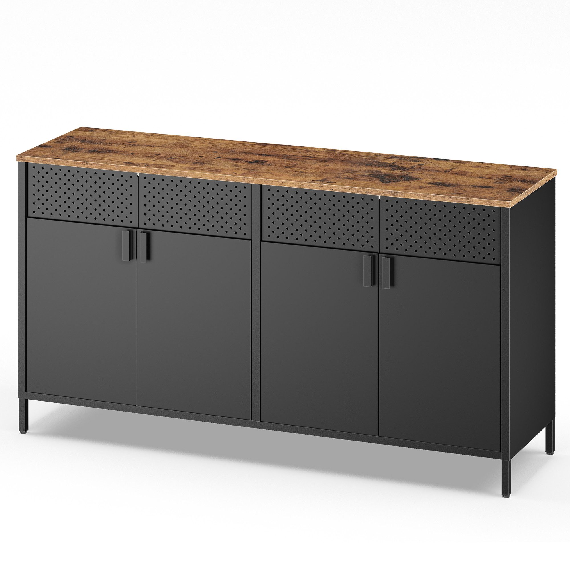 SONGMICS Aktenschrank Metallschrank, Aufbewahrungsschrank, mit 4 Türen Magnetverschluss verstellbarer Einlegeboden, Stahlgestell, 40x141x76cm – Bild 3 von 5