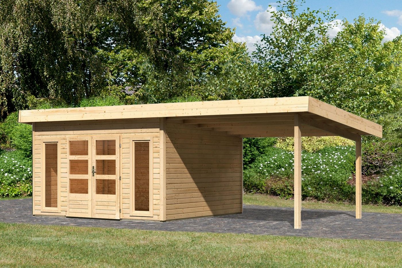 Thumbnail - Karibu Gartenhaus Perlsee 5, BxT: 665x420 cm, (Set), mit Anbaudach