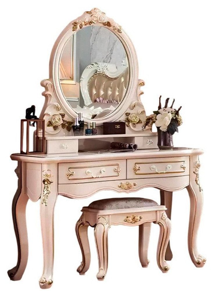 JVmoebel Schminktisch Klassischer Schminktisch mit Spiegel und gepolstertem Hocker (2-St., 1x Schminktisch mit Spiegel + 1x Hocker), Made in Europa