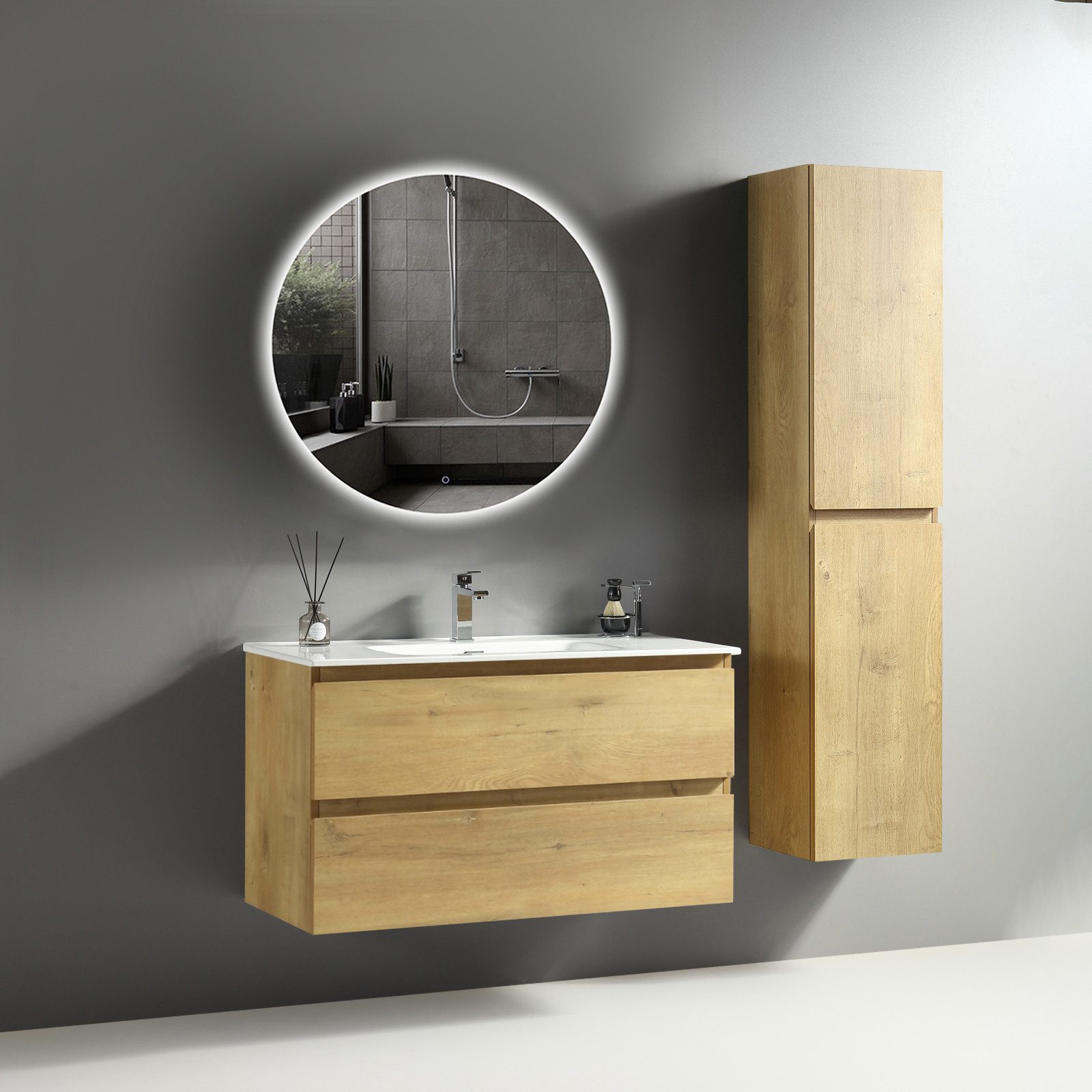 Alpenberger Badmöbel-Set Badezimmermöbel Badezimmer Schrank, (LED Spiegel R günstig online kaufen