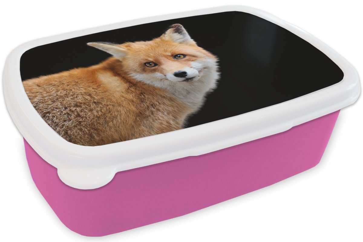 - - Brotdose Tier Lunchbox Kunststoff, Fuchs (2-tlg), Kunststoff für Brotbox Kinder, Porträt, rosa Snackbox, MuchoWow Erwachsene, Mädchen,
