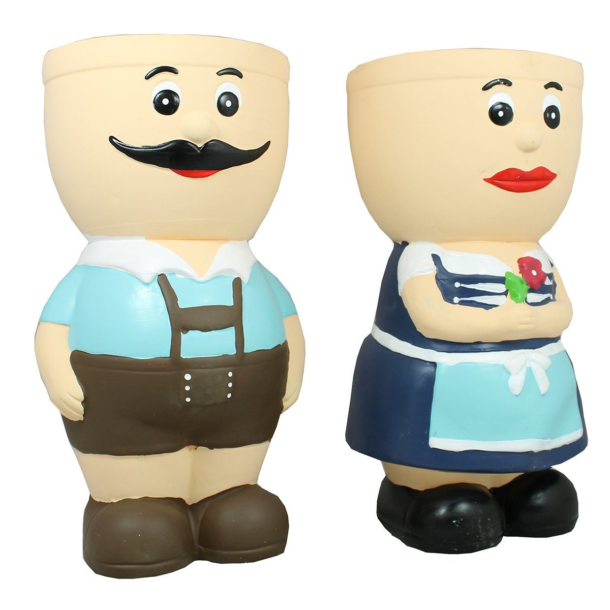 colourliving Blumentopf Pflanztopf Set Figur Resi und Sepp aus Keramik Kräutertopf Übertopf (2 St), handbemalt, äußerst dekorativ