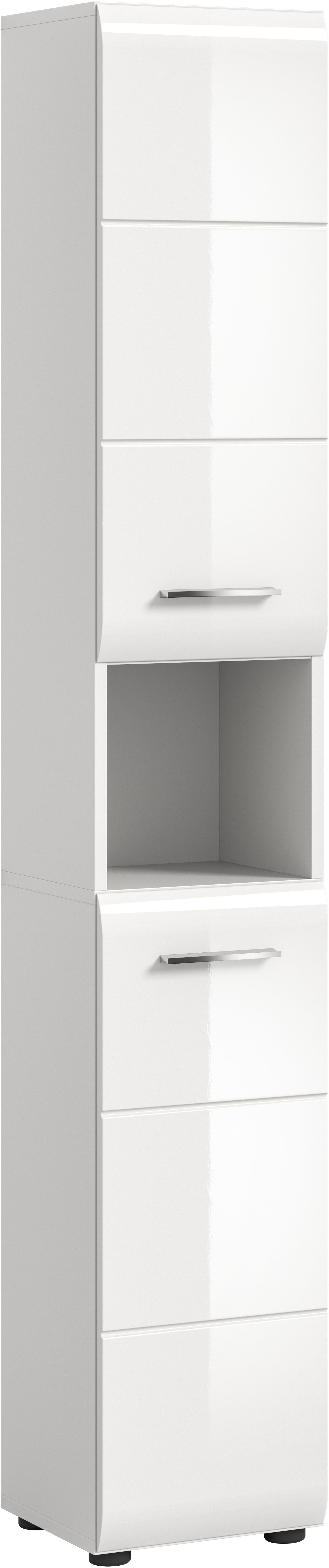 welltime Stauraumschrank FLORENZ, Höhe 185cm, 2 Türen, 7 Fächer, 4 Einlegeböden (1-St., TOPSELLER) Florenz, Hochschrank, Weiß Hochglanz Tiefzieh, 185 cm hoch, Bad