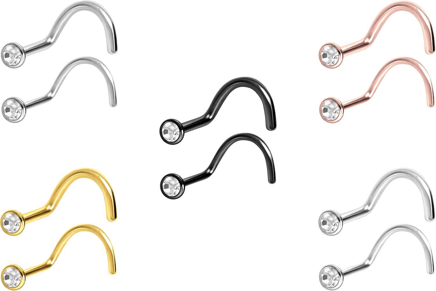 PIERCINGLINE Nasenpiercing Titan Nasenstecker Spirale FLACHER KRISTALL (Nasenstecker, 1-tlg)