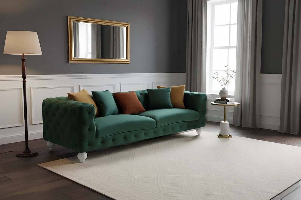 JVmoebel Chesterfield-Sofa Grüne Chesterfield-Couch aus hochwertigem Textil Sofort, 1 Teile, Made in Europa