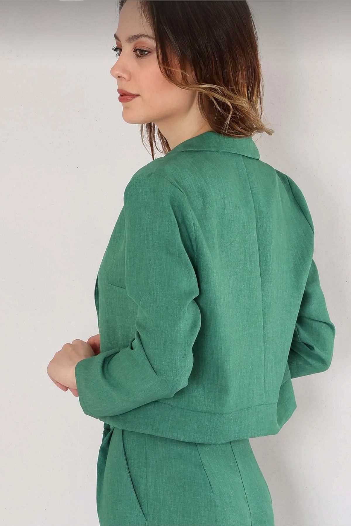 fashionshowcase Kurzblazer Damen Crop Jacke Leinenoptik Offener Schnitt lei günstig online kaufen