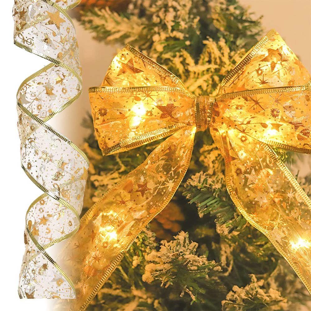 Rosnek Gold Weihnachtsfeier, Weihnachtsbaum 8 Timer, 5/10M, Deko wasserdicht, für Batterie; LED-Lichterkette Fernbedienung, (Warmweiß) Lichterband, Modi,