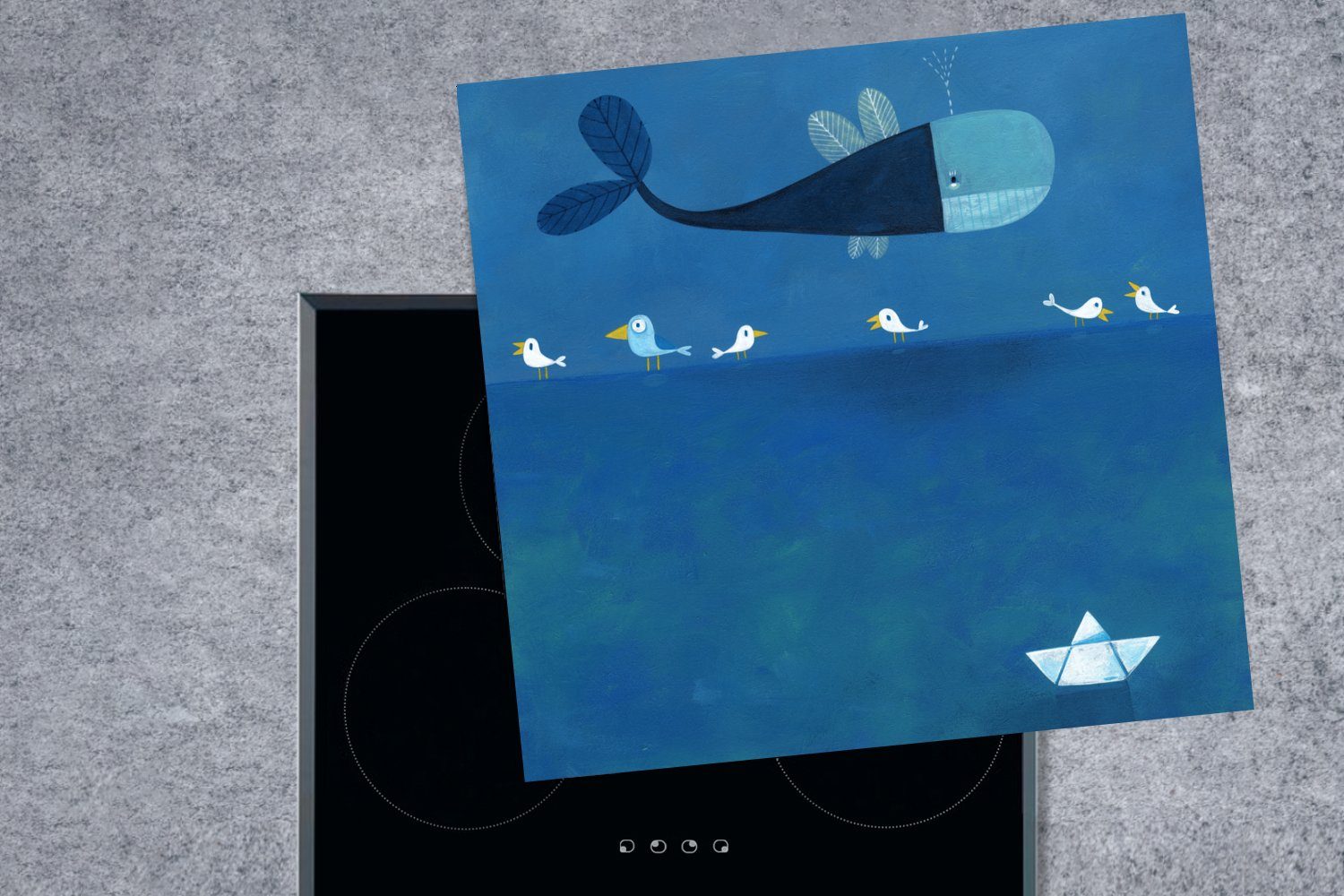 Ceranfeldabdeckung, Arbeitsplatte Wals Herdblende-/Abdeckplatte eines küche Meer, für cm, tlg), MuchoWow Illustration im Vinyl, 78x78 (1